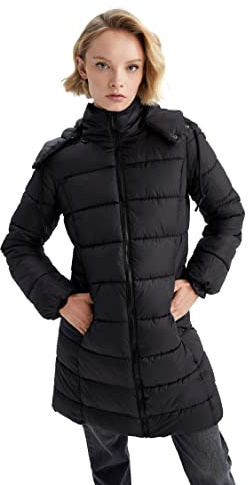 DeFacto Regnjacka för kvinnor, vinterkappa för kvinnor (svart, L), svart