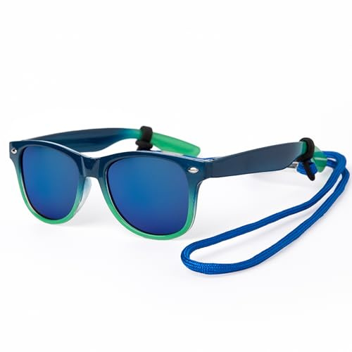 Kiddus Occhiali da Sole Polarizzati Bambino Bambina 4 a 7 Anni, 4 5 6 e 7 Anni, UV400 CAT3, Lenti 1,1 mm Rinforzate, Montatura TR90 Leggera e Resistente, Cordino Regolabile Incluso, Senza BPA