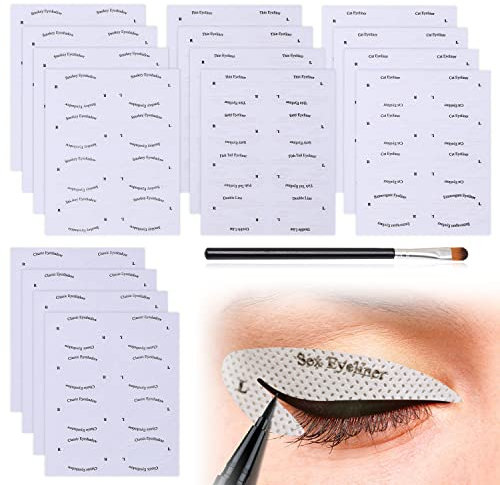 16 plantillas de sombra de ojos con 1 pincel para sombra de ojos, delineador de ojos, plantillas de maquillaje, herramientas de maquillaje de ojos rápidas, adecuado para principiantes.
