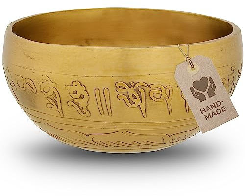 Tibetische Klangschale Blume des Lebens für Yoga, Meditation und Entspannung, Ø 10 cm, 400 Gramm, matte Oberfläche, Traditionelle Handarbeit in Profi-Qualität