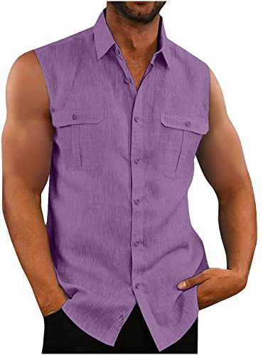 2023 Camisetas de Tirantes Hombre,Verano Algodón y lino Camisa sin mangas Moda básica Casual Deporte gym Original Slim Fit Camisetas de Tirantes Color sólido Tank Top Shirts camisas Tee