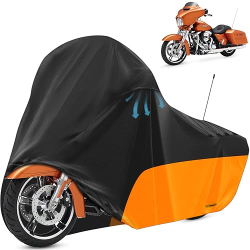 Tokept Motorrad-Abdeckung, mit Lüftungsschlitzen, für Verschiedene Touring-Modelle, Harley Davidson Road King, Road Glide, Street Glide, Electra Glide, Low Rider-ST (Schwarz und Orange)
