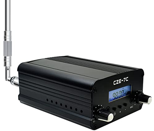 BaseWish 7W 1W Long Range FM Transmitter with LCD & 3.5mm Audio Cable - Ideal for Drive-in Church, School & Supermarket Events, Light Shows & Fireworks Display - Black