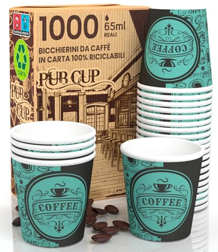 Eurocali 1000 Bicchierini in Carta da caffè 65ml PubGreenCUP - Bicchieri Ecologici Biodegradabili Monouso Piccoli Asporto Bevande Calde