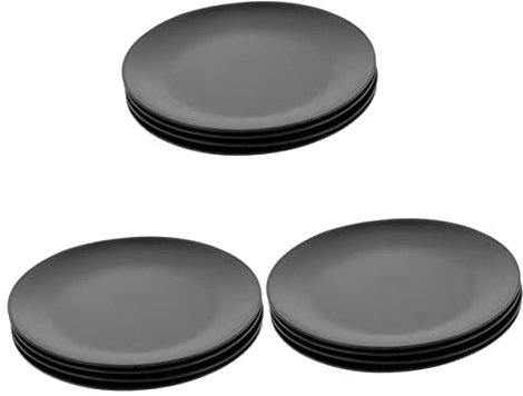 4 Stück schwarze Melamin-Teller, schwarze Speiseteller, runde Servierplatte, Fondue-Teller, Küchenteller, Gothic-Geschirr-Set, Grill-Melamin-Schale, runde Platte, flache Bodenplatte, Scheibe/1878 ( Co