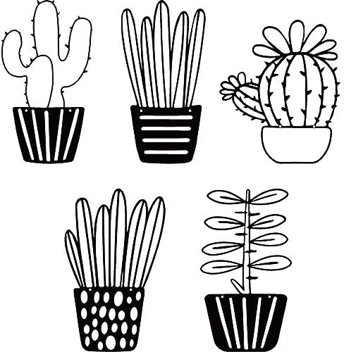 Set di decorazioni da parete con cactus in metallo, arte astratta moderna minimalista, fiori in vaso, adatto per soggiorno, camera da letto e ufficio