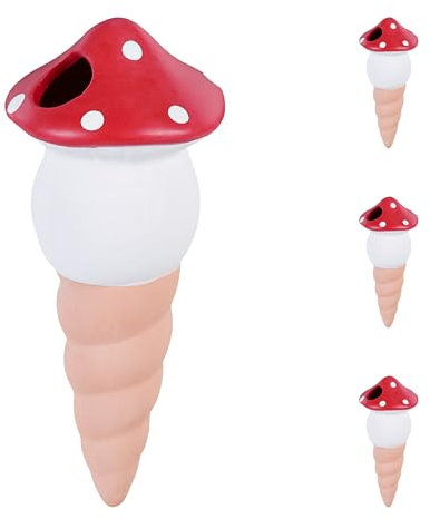 Relaxdays Tonkegel Bewässerung, 4er Set, je 100 ml, Gießhilfe für Zimmerpflanzen, Pilz-Design, Bewässerungsstecker, bunt
