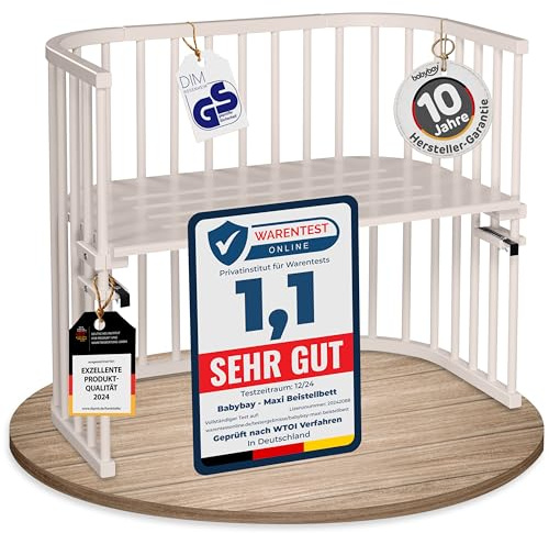 babybay Maxi extra großes Beistellbett aus massivem Buchenholz/Kinderbett Höhe stufenlos verstellbar & umweltfreundlich/mitwachsendes Babybett (beige lackiert)