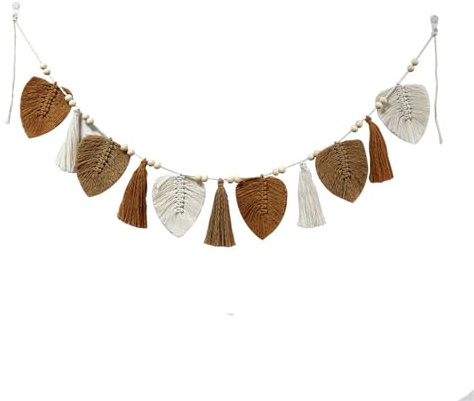 Ueiwffzo Makramee Wandbehang Boho Deko, Wandteppich Chic Tapisserie Fransengirlande, Handgewebt Girlande Boho Wanddeko Für Wohnzimmer/Schlafzimmer/Balkon (Khaki)