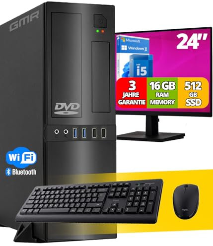 Intel Office PC Komplett 24 Zoll HD-Monitor, Tastatur und Maus | Intel i5 | 16 GB RAM | 512 GB SSD | DVD-Brenner | WiFi 600 und Bluetooth 5 | USB3 | Windows 11 Pro | 3 Jahren Garantie!