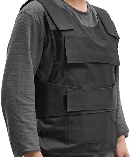 WOQLIBE skottsäker väst bullettät väst taktisk väst justerbar Oxford säkerhet uniform CS airsoft paintball väst armé jakt premie i fullt skydd för jakt vandring safari arbete, svart, 50*58cm