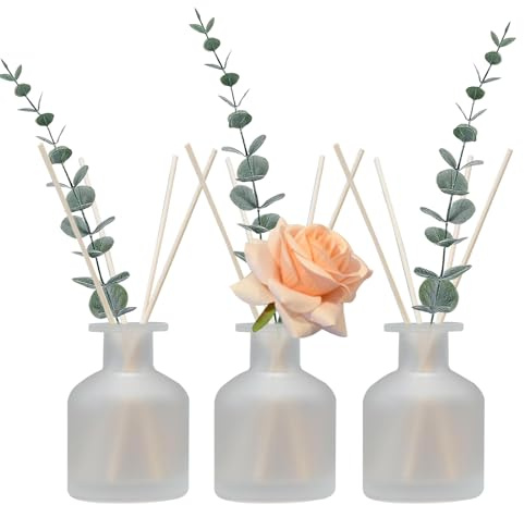 HOSSIAN 150 ml / 50 oz, 3pcs Botellas de difusor de Juncos de, Botella vacía para difusor de fragancias con 28 Palillos de Juncos para Accesorios de Fragancia doméstica (Vidrio Esmaltado)