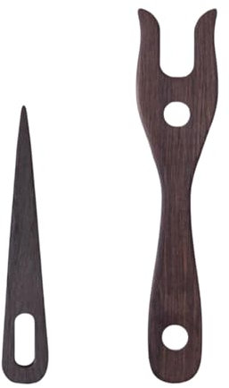 Perfeclan Kit de 2 uds de Tenedor para Tejer y Agujas para Ojos, Tenedor Lucet, Herramienta de cordón Antigua, lanzadera de Tejido de Madera Premium, tejedores, Marrón Oscuro