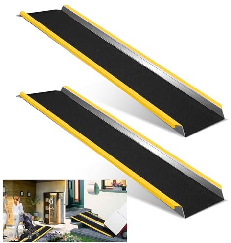 ISOISL 2X Auffahrrampe alu 600kg Rampe Auto rutschfeste Auffahrrampen mit Gelbe Warnaufkleber Aluminium Laderampe geeignet für Motorrad, ATV Quad PKW,Rasenmäher Türschwellenrampe 118CM
