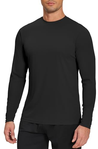 Weardear T-Shirts de Sport pour Hommes UPF 50+ Protection UV Chemise Solaire Fonctionnelle Légère Col Rond Respirant Manches Longues Rashguard Gym Noir L