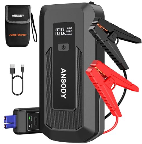 ANSODY 3000A Jump Starter Power Pack (Up to 10.0L Gas,8.0L Diesel), Car Battery Booster Jump Starter with Jump Leads, LED Flashlight, Jump Pack for 12V Vehicles Pickup SUV Motorcycle