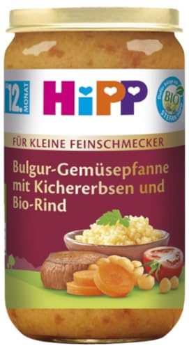 HiPP Bio Bulgur-Gemüsepfanne mit Kichererbsen und Bio-Rind (6 x 250g), Menü ab 12. Monat, mit Omega-3