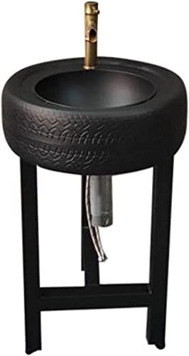 Mobile lavabo da bagno indipendente con piedistallo Art Hotel Home Mobile lavabo in stile industriale con lavabo, mobile lavabo da bagno con pavimento sotto il lavandino (Black-Without mirror)