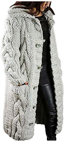 Lange Strickjacke Damen Winter Warm Grobstrickjacke Damen Oversize Dicke Strickjacke Damen Lang Grobstrick Strickjacken Langarm Longstrickjacke Mit Knöpfen Cardigan Long Strickmantel mit Kragen