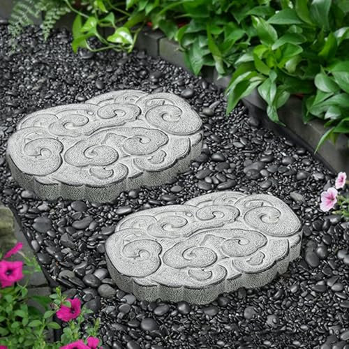 MEYINGOU Dekorativer Stein für den Garten, Wegfliesen, Trittstein for den Garten, 5 cm dick, Trittstein in verheißungsvoller Wolkenform, Set mit 2 Fußsteinen