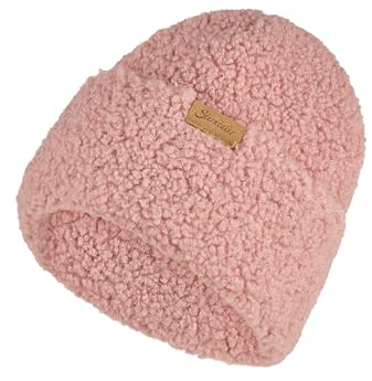 Sterntaler Beanie aus Teddy – warme, gefütterte Mütze mit Umschlag und Baumwollfleece-Futter – weich und pflegeleicht – Mütze für Baby und Kinder, Mädchen, mattrosa, Größe 53