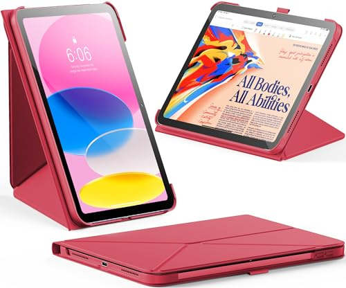 INFILAND Funda tipo libro para iPad (A16) de 11ª y 10ª generación (2025/2022), soporte plegable para horizontal y vertical, función de encendido automático, color rojo sandía