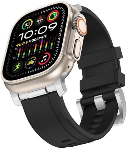 Anlinser Compatible con Correas Apple Watch Ultra 3/2/1 49mm 46mm 45mm 44mm 42mm, Correa Deportiva Silicona Resistente con Conector Metal para iWatch SE Serie 11 10 9 8 7 6 5-1 (Negro)
