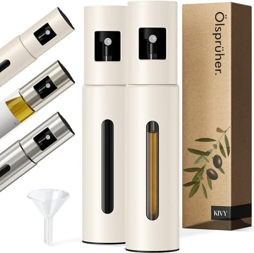 KIVY Oljesprayflaska [2x 100 ml] - Oljesprayflaska med precis sprutmunstycke - Oljespray Oljesprayflaska - Oljesprayflaska Oljezerstäuber - Sprut olja Matlagning Oljespray - Oljespruta - Vit kräm