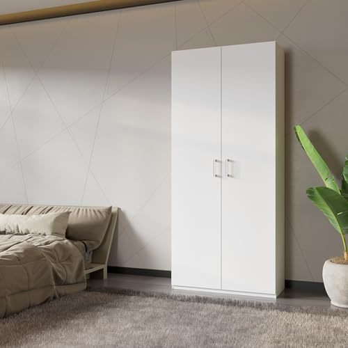Forte Home Nook Mehrzweckschrank 90 40, moderner Drehtürenschrank mit 2 Türen, Flur, Holzwerkstoff, Weiß, 88,9 cm breit x 210,5 cm hoch x 42 cm tief