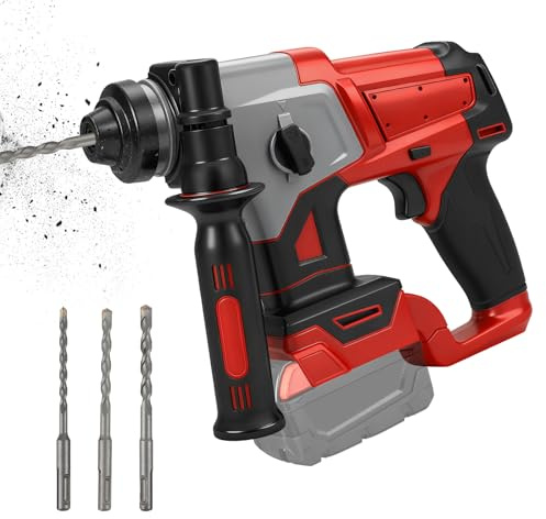 Roadtime 3J Martello Perforatore 1250W compatibile con Milwaukee 18V Battery (senza batteria),Motore senza spazzole martello 3500RPM,Hammer combinato con 3x Drill Bit SDS PLUS,Foratura 22mm