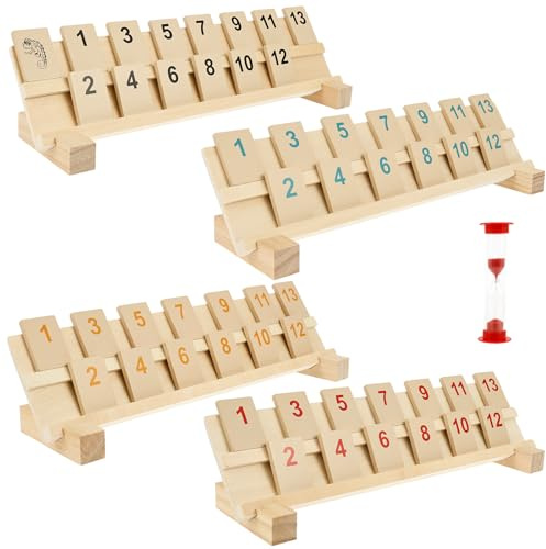 Fyeme 118 Stück Mini Rummy Holz Set mit Ständer Sanduhr Leicht Kreativ Interessant Verständlich Rummy Spiel für 2-4 Personen Brettspiel Spiel für Ab 6 Jahren Kinder
