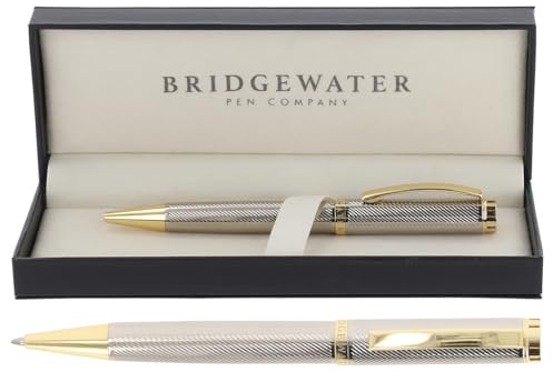 Bridgewater Pen Company Cambridge Signature Collection Ballpoint Pen, Chrome, Gold and Black Designs, Premium Gift Box, Lifetime Mechanical Guarantee (Chrome & Gold)