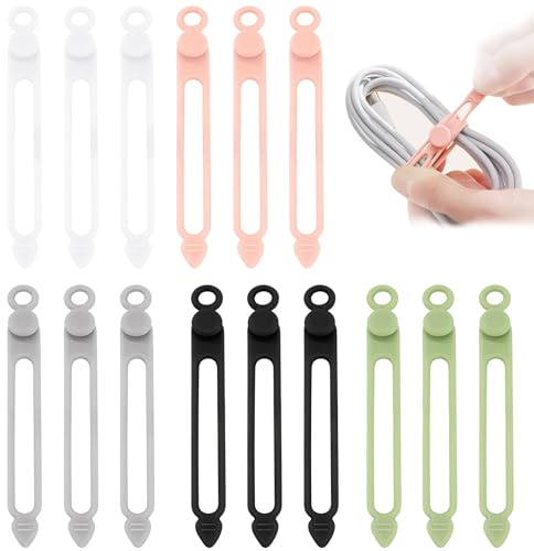 Data Cable Organizer,15 Pcs Silicone Cable Ties Reusable Cable Straps Cable Tidy Cable Wire Ties,Cable Management Organizer Cable Cord Organizers for Bundling and Fastening Cable Cords Wires