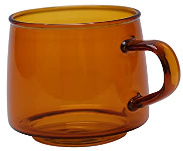 equlup Glass Coffee Cup, 3.15 x 2.95in 350ml Drinking Glasses Mug Large Clear Crystal Coffee Holder Borosilicate Drinks Container with Handle for Hot Cold Espresso Cappuccino Tea (Amber)