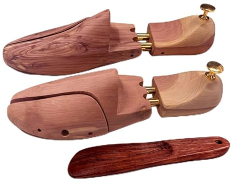 KATLKIU Tendiccarpe in legno di cedro 41 – 42 + set di calzascarpe – Regolabili in legno di cedro, 1 calzascarpe in materiale di alta qualità per la cura e l'asciugatura di scarpe da uomo e da donna