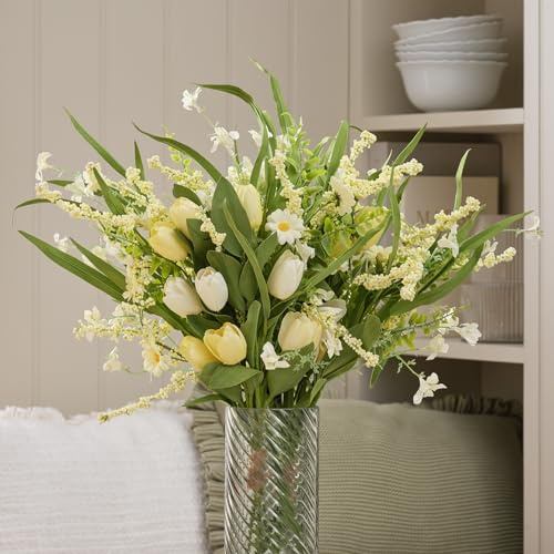 Lights4fun Yellow Tulips and Blossom Spring Flower Bouquet