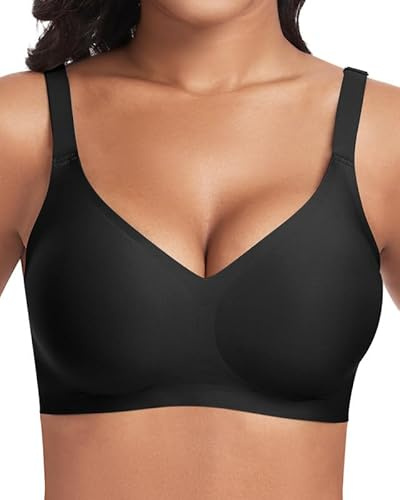 Jiuday BH ohne Bügel Push Up BH Große Brüste Starker Halt Bügelloser Bustier Damen Gepolstert Seamless Soft Bra ohne Buegel Bequemer T Shirt V-Ausschnitt Bralette