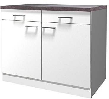 Flex-Well Küchenschrank LUCCA | Unterschrank | 2-türig, 2 Schubladen | Breite 100 cm | Weiß