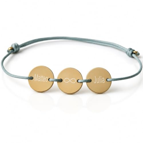 Kamiko Gravurarmband mit 3 Plättchen aus 925 Silber und Namensgravur | Kindernamen gravierbar; Einheitsgröße; Geschenk für Schwester, Freundin oder Patin; personalisiert