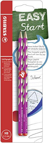 STABILO - Schmaler Dreikant-Bleistift für Rechtshänder - EASYgraph S in pink - 2er Pack - Härtegrad HB