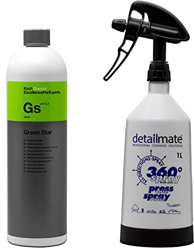 detailmate Set - Koch Chemie Green Star Universalreiniger 1L Made by Kwazar Mercury Super PRO+ 360 Grad Sprühflasche. Double Action Trigger, 1 Liter