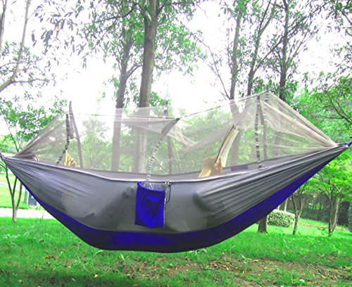 ele ELEOPTION Hamaca para Camping, paracaídas, Hamaca con mosquitera, soporta hasta 300 kg para jardín, Camping, Senderismo, Viajes, Grau und Blau