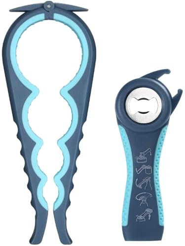 Otstar Latest Jar Opener, 5 in 1 Multi Function Bottle Opener Ring Pull Can Opener Kit for Weak Hands, Elderly, Arthritis Sufferers (Blue)