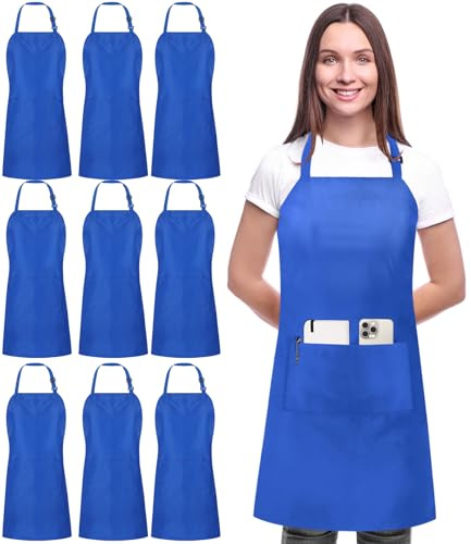 Utopia Kitchen 10 Pack Bib Apron, Unisex Adjustable Aprons with 2 Pockets, Waterdrop Resistant Cooking Kitchen Chef Apron for Men Women