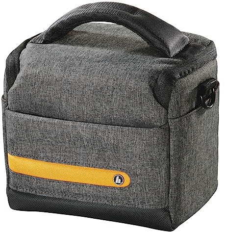 Hama Kameratasche „Terra“ aus Recycling-Polyester (Fototasche für Digitalkamera 15,5 x 10 x 13 cm, zum Umhängen als Schultertasche, Gürtelschlaufe für Bauchtasche, Variable Inneneinteilung) grau