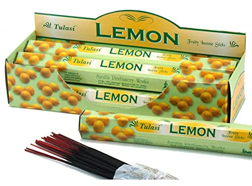 Incienso Aromático Limón, Incienso Natural Aromaterapia, Barras de Incienso Cítrico, Caja 6 Paquetes de 20 Unidades c.u., Gran Duración