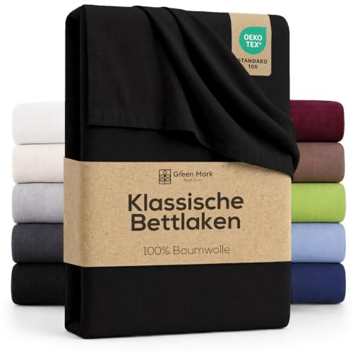 GREEN MARK Textilien Klassische Bettlaken – Flaches Laken aus 100% Baumwolle, ohne Gummi, hautfreundlich, pflegeleicht, bei hohen Temperaturen waschbar - Schwarz - 140x200 cm