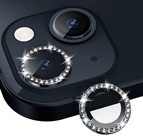 Xfilm Bling Diamond Individual Camera Lens Protector for iPhone 13 / iPhone 13 Mini, HD Clear Tempered Glass Camera Lens Screen Protection Cover, Case Friendly, Scratch Proof (Black)