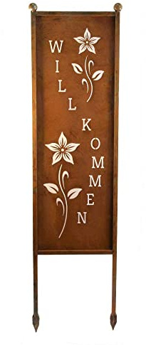 Schild Spruchtafel Gartenschild Edelrost Rost zum Einstecken rostige Gartendeko Willkommen Blumen