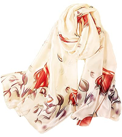 Silk Scarf Women Shawl White Stain Neckerchief Head Wraps Thin Ladies Beach Shawl Vintage Painting Bridal Belt Chiffon scarf Muslim Colorful Cloth Christmas Decorations Red